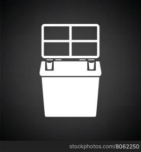 Icon of Fishing opened box. Black background with white. Vector illustration.