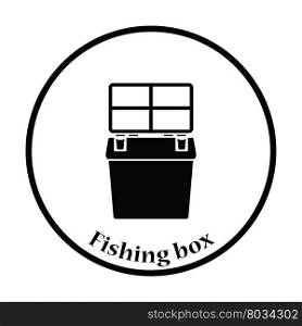Icon of Fishing opened box. Thin circle design. Vector illustration.