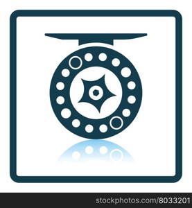 Icon of Fishing reel . Shadow reflection design. Vector illustration.