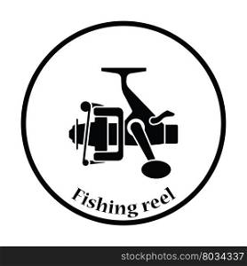 Icon of Fishing reel . Thin circle design. Vector illustration.