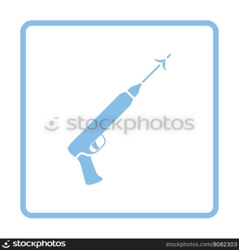 Icon of Fishing speargun . Blue frame design. Vector illustration.