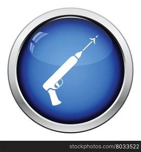 Icon of Fishing speargun . Glossy button design. Vector illustration.