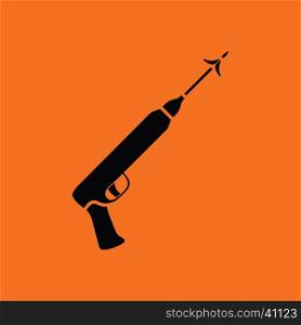 Icon of Fishing speargun . Orange background with black. Vector illustration.