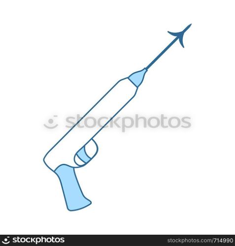 Icon Of Fishing Speargun. Thin Line With Blue Fill Design. Vector Illustration.