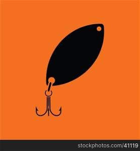 Icon of Fishing spoon. Orange background with black. Vector illustration.