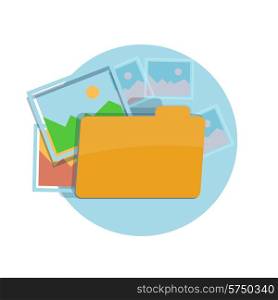 Icon of folder with pictures at flat design