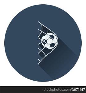 Icon of football ball in gate net. Flat color design. Vector illustration.
