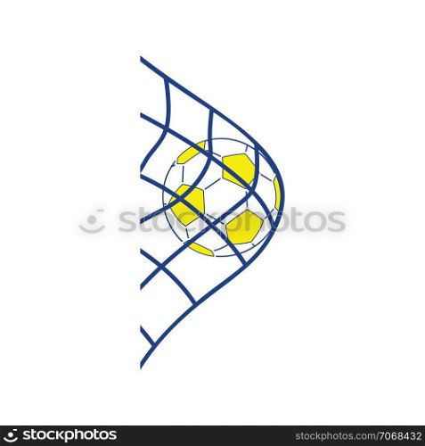 Icon of football ball in gate net. Thin line design. Vector illustration.