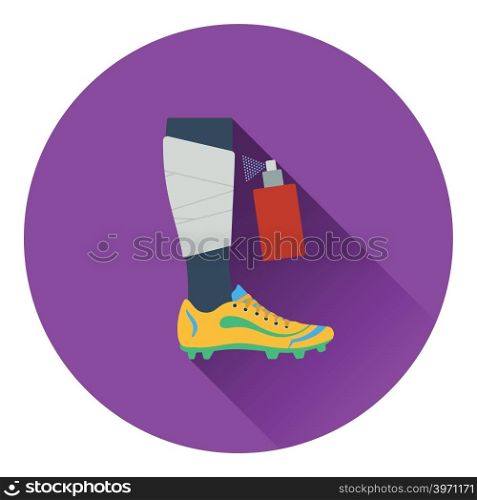 Icon of football bandaged leg with aerosol anesthetic. Flat color design. Vector illustration.
