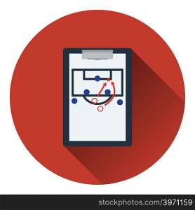 Icon of football coach tablet with game plan. Flat color design. Vector illustration.