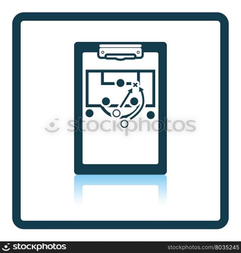 Icon of football coach tablet with game plan. Shadow reflection design. Vector illustration.