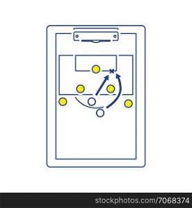 Icon of football coach tablet with game plan. Thin line design. Vector illustration.