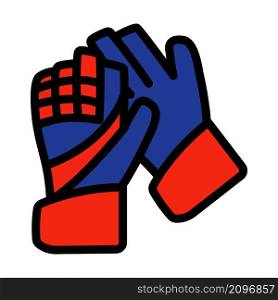 Icon Of Football Goalkeeper Gloves. Editable Bold Outline With Color Fill Design. Vector Illustration.