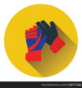 Icon of football goalkeeper gloves. Flat color design. Vector illustration.