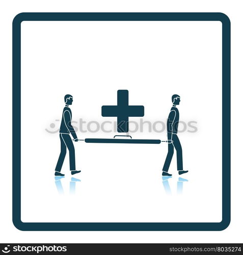 Icon of football medical staff carrying stretcher. Shadow reflection design. Vector illustration.