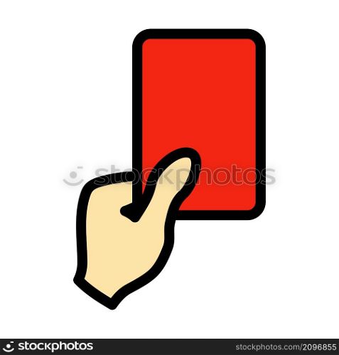 Icon Of Football Referee Hand With Red Card. Editable Bold Outline With Color Fill Design. Vector Illustration.
