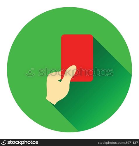 Icon of football referee hand with red card. Flat color design. Vector illustration.