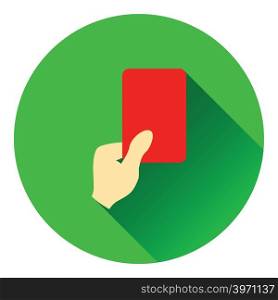 Icon of football referee hand with red card. Flat color design. Vector illustration.