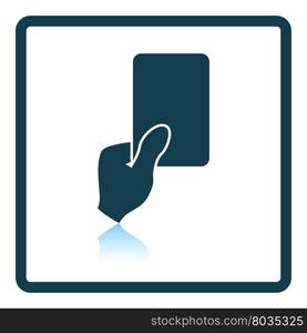 Icon of football referee hand with red card. Shadow reflection design. Vector illustration.