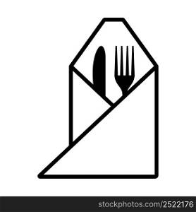 Icon Of Fork And Knife Wrapped In Napkin. Bold outline design with editable stroke width. Vector Illustration.