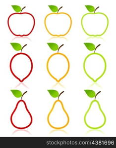 Icon of fruit an apple, a pear and a lemon. A vector illustration