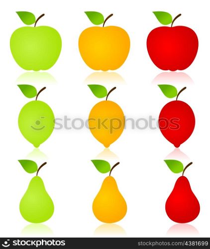 Icon of fruit an apple, a pear and a lemon. A vector illustration