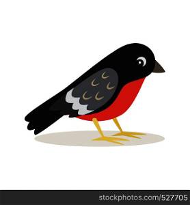 Icon of funny cute bullfinch with red breast in profile isolated, forest, woodland animal, vector illustration for children book or decoration. Icon of bullfinch with red breast in profile isolated