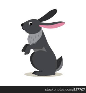 Icon of funny cute gray hare or rabbit isolated, forest, woodland animal, vector illustration for children book or decoration. Icon of gray hare isolated, forest, woodland animal