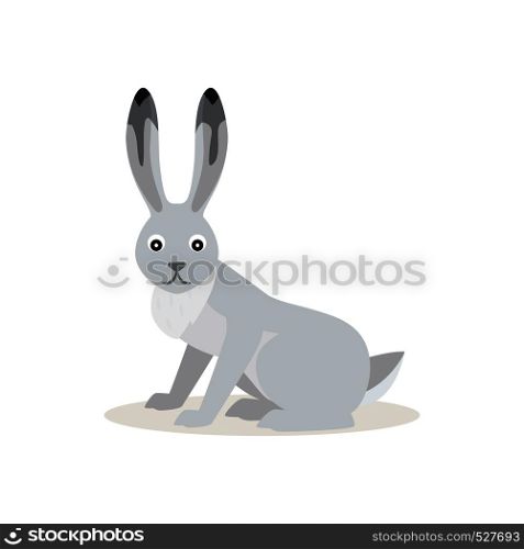 Icon of funny cute White Snowshoe Hare or rabbit isolated, forest, woodland animal, vector illustration for children book or decoration. Icon of White Snowshoe Hare isolated, forest, woodland animal