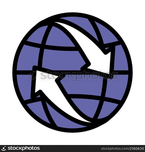 Icon Of Globe With Arrows. Editable Bold Outline With Color Fill Design. Vector Illustration.