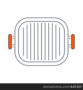 Icon Of Grill Pan. Thin Line With Red Fill Design. Vector Illustration.