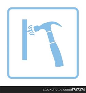 Icon of hammer beat to nail. Blue frame design. Vector illustration.