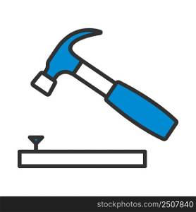 Icon Of Hammer Beat To Nail. Editable Bold Outline With Color Fill Design. Vector Illustration.