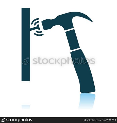 Icon Of Hammer Beat To Nail. Shadow Reflection Design. Vector Illustration.