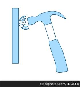 Icon Of Hammer Beat To Nail. Thin Line With Blue Fill Design. Vector Illustration.