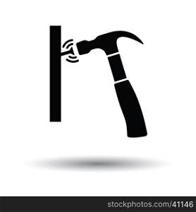 Icon of hammer beat to nail. White background with shadow design. Vector illustration.