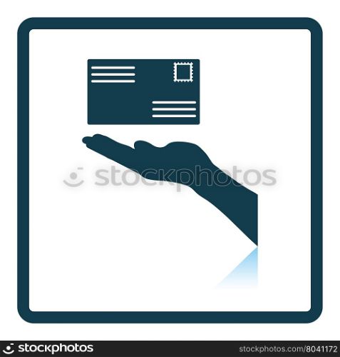 Icon of Hand holding letter. Shadow reflection design. Vector illustration.