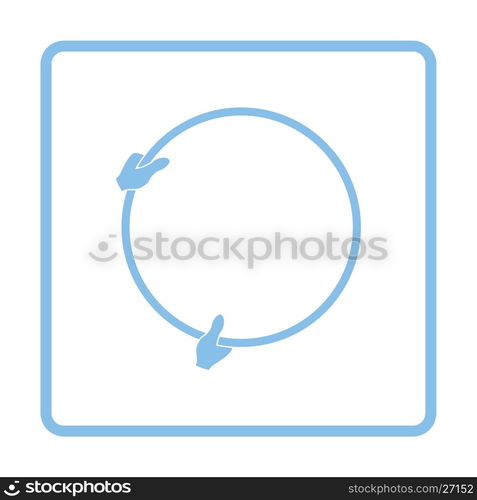 Icon of hand holding photography reflector. Blue frame design. Vector illustration.