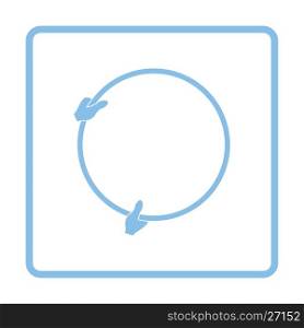 Icon of hand holding photography reflector. Blue frame design. Vector illustration.