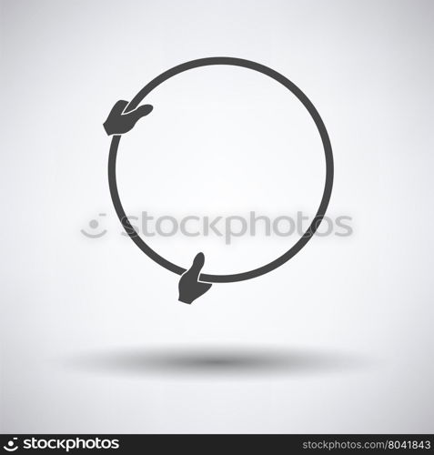 Icon of hand holding photography reflector on gray background, round shadow. Vector illustration.