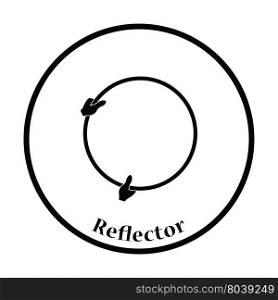 Icon of hand holding photography reflector. Thin circle design. Vector illustration.