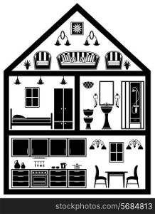 Icon of house with planning in black and white.