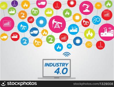 Icon of industry 4.0 concept ,Internet of things network,smart factory solution,Manufacturing technology,automation robot with gray background