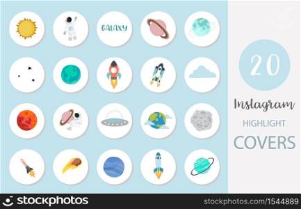 Icon of instagram highlight cover with astronaut, rocket,planet for social media