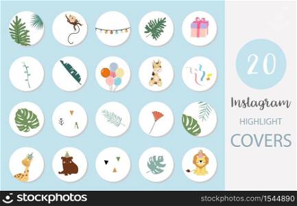Icon of instagram highlight cover with flower, animal, leaf for social media