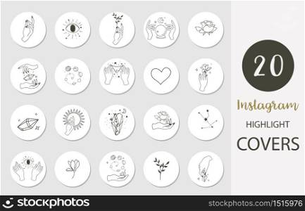 Icon of instagram highlight cover with hand, rose, magic in boho style for social media