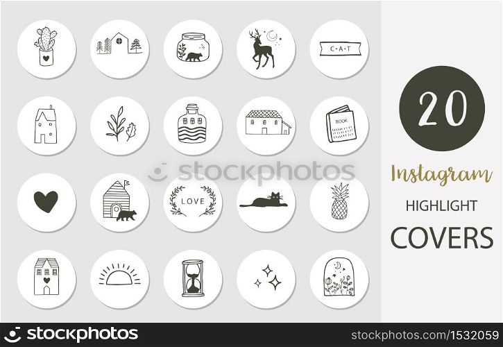 Icon of instagram highlight cover with house,cat,cactus in boho style for social media