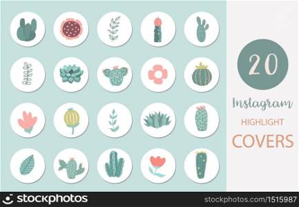 Icon of instagram highlight cover with llama, cactus, flower for social media