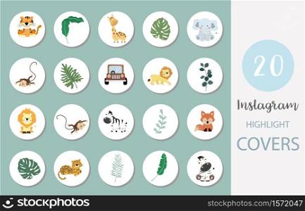 Icon of instagram highlight cover with safari, animal, leaf for social media