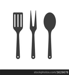 Icon of kitchen tools. Fork, spoon and fry shovel